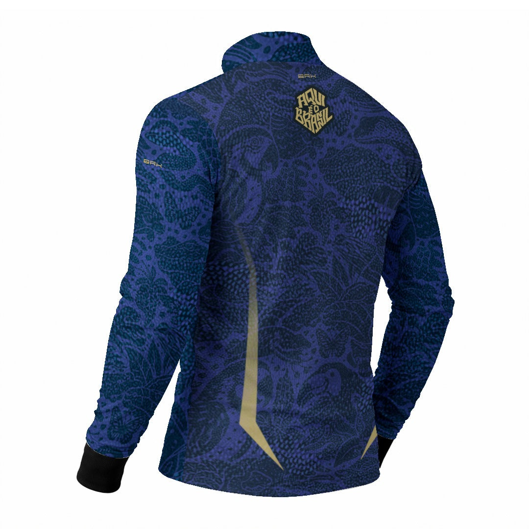 Camisa Brk Aqui é o Brasil Folhagem Sutil Azul Royal com Proteção Solar UV50+ - Brk Agro