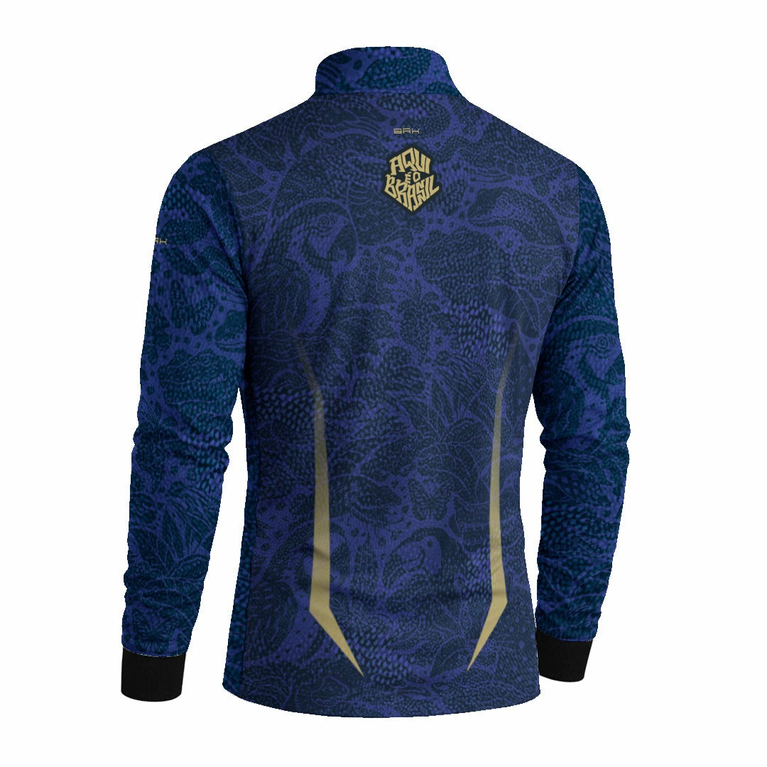 Camisa Brk Aqui é o Brasil Folhagem Sutil Azul Royal com Proteção Solar UV50+ - Brk Agro