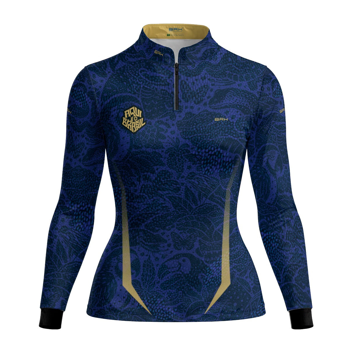 Camisa Brk Feminina Aqui é o Brasil Folhagem Sutil Azul Royal com Proteção Solar UV50+ - Brk Agro