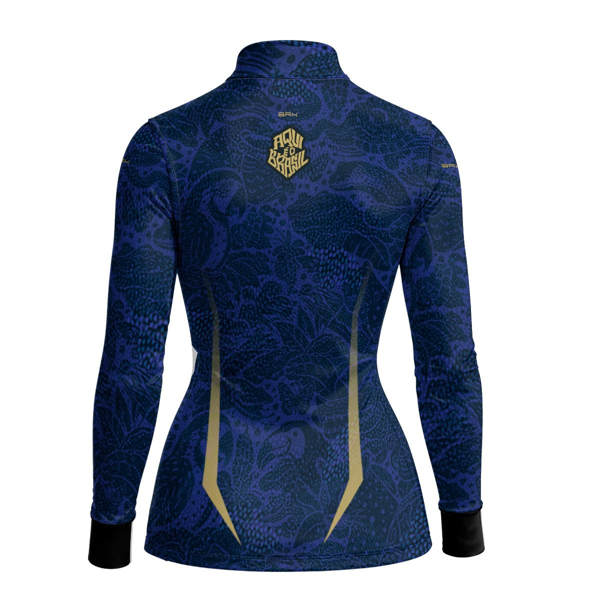 Camisa Brk Feminina Aqui é o Brasil Folhagem Sutil Azul Royal com Proteção Solar UV50+ - Brk Agro