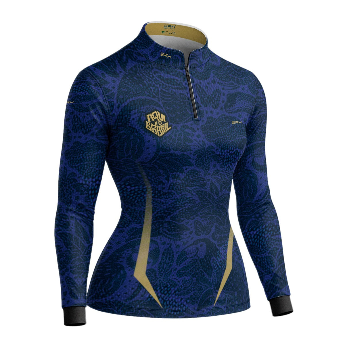 Camisa Brk Feminina Aqui é o Brasil Folhagem Sutil Azul Royal com Proteção Solar UV50+ - Brk Agro