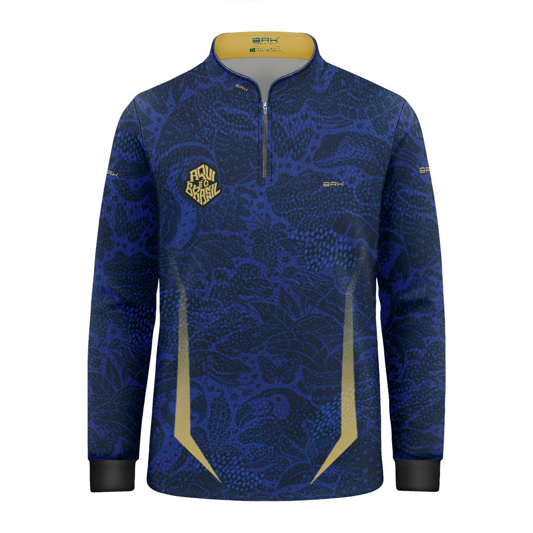 Camisa Brk Infantil Aqui é o Brasil Folhagem Sutil Azul Royal com Proteção Solar UV50+ - Brk Agro