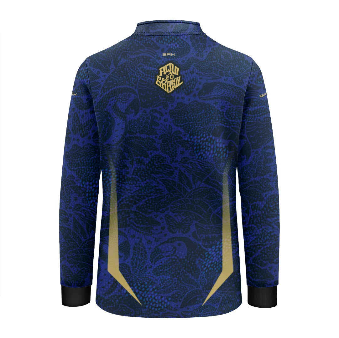 Camisa Brk Infantil Aqui é o Brasil Folhagem Sutil Azul Royal com Proteção Solar UV50+ - Brk Agro