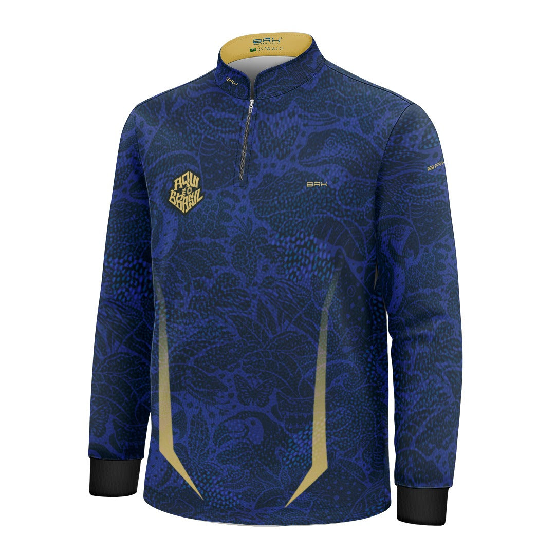 Camisa Brk Infantil Aqui é o Brasil Folhagem Sutil Azul Royal com Proteção Solar UV50+ - Brk Agro
