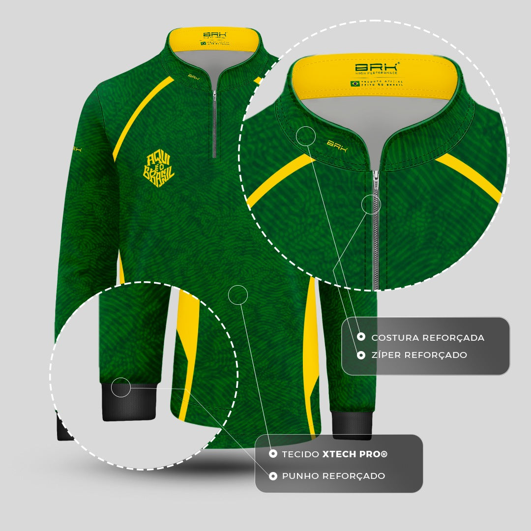 Camisa Brk Infantil Aqui é o Brasil Digital Verde com Proteção Solar UV50+ - Brk Agro