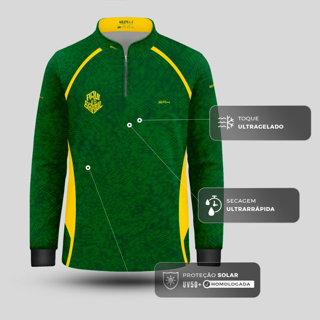 Camisa Brk Infantil Aqui é o Brasil Digital Verde com Proteção Solar UV50+ - Brk Agro