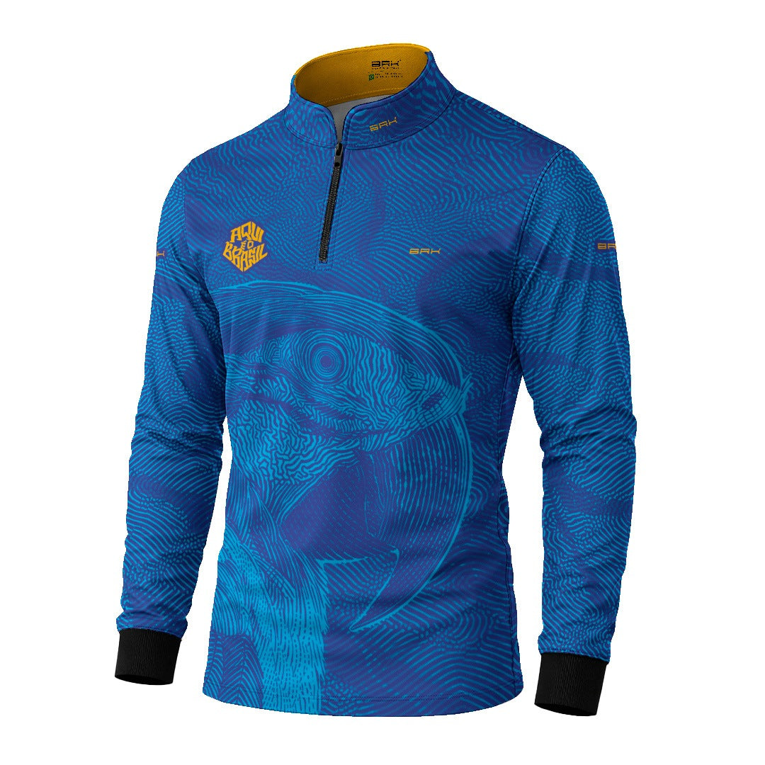 Camisa Brk Aqui é o Brasil Arara Sombreada Azul Royal com Proteção Solar UV50+ - Brk Agro