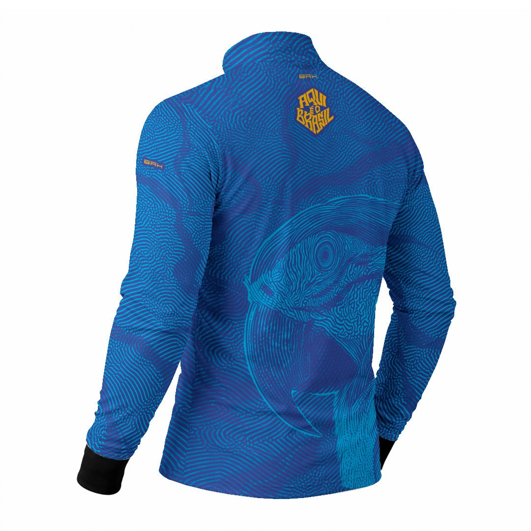 Camisa Brk Aqui é o Brasil Arara Sombreada Azul Royal com Proteção Solar UV50+ - Brk Agro