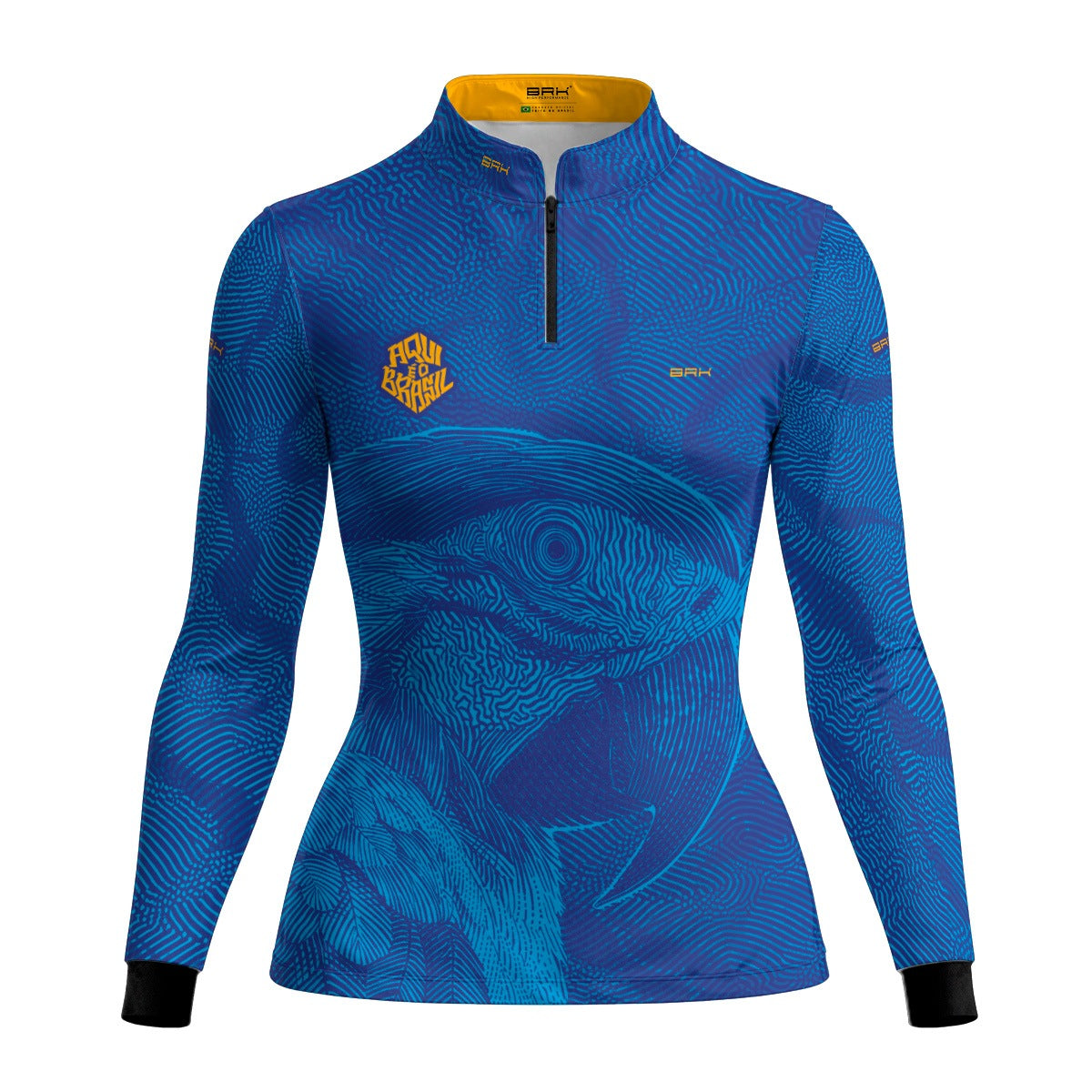 Camisa Brk Feminina Aqui é o Brasil Arara Sombreada Azul Royal com Proteção Solar UV50+ - Brk Agro
