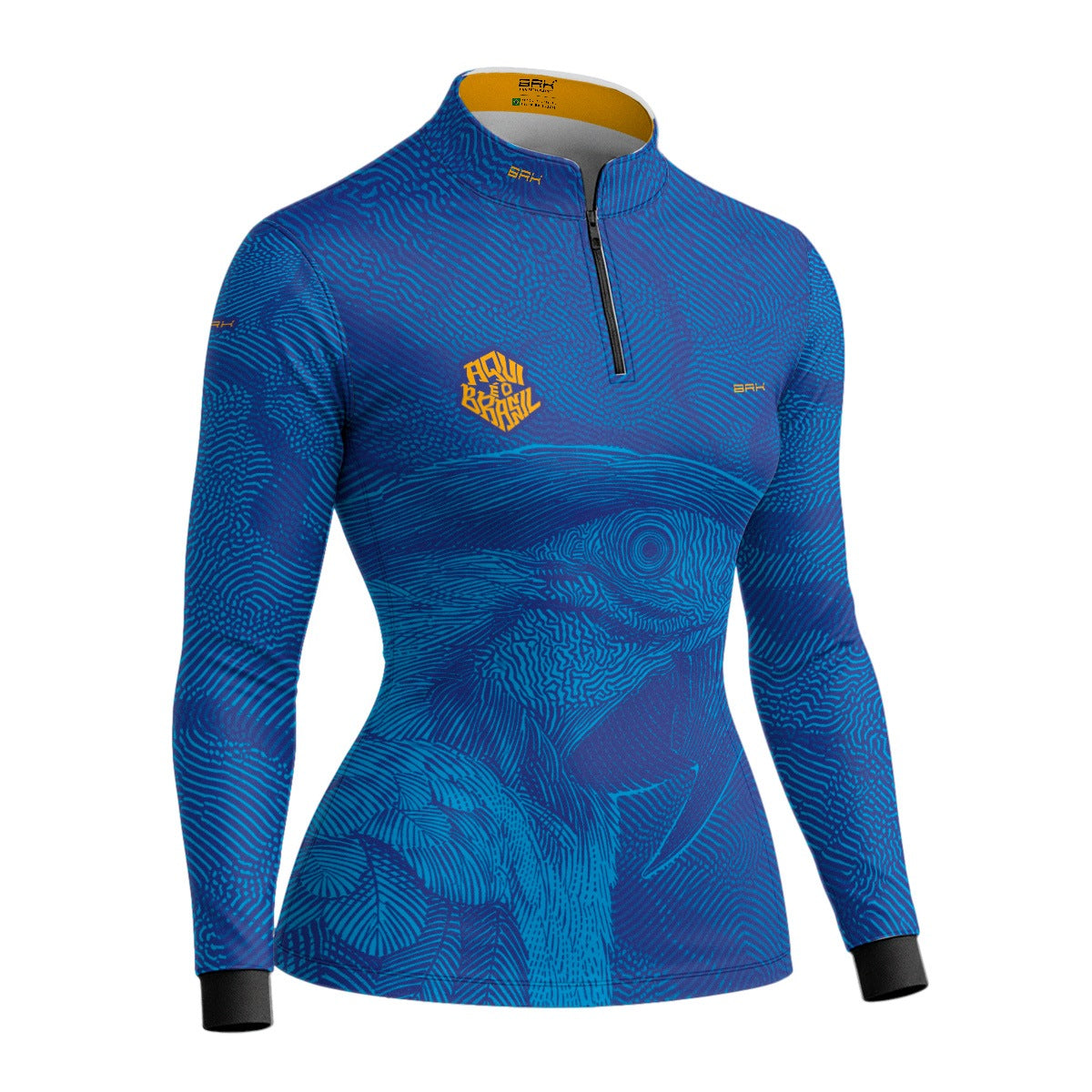 Camisa Brk Feminina Aqui é o Brasil Arara Sombreada Azul Royal com Proteção Solar UV50+ - Brk Agro