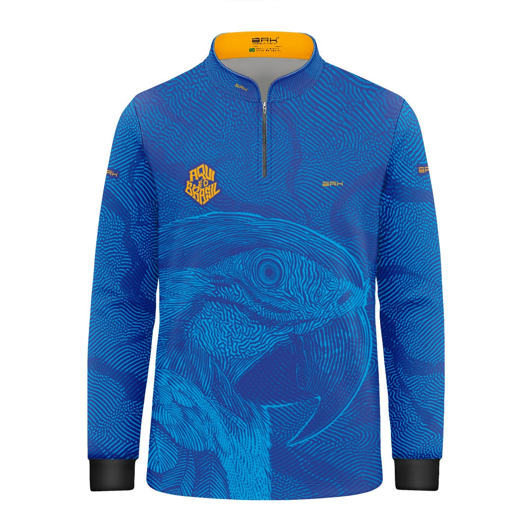 Camisa Brk Infantil Aqui é o Brasil Arara Sombreada Azul Royal com Proteção Solar UV50+ - Brk Agro