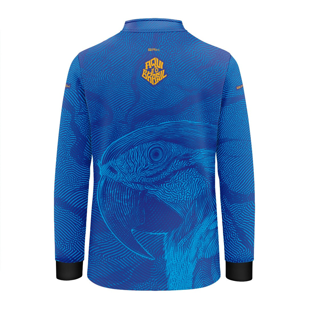 Camisa Brk Infantil Aqui é o Brasil Arara Sombreada Azul Royal com Proteção Solar UV50+ - Brk Agro