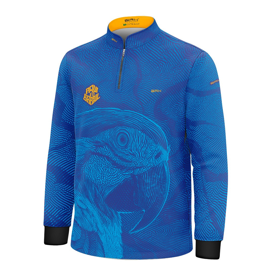Camisa Brk Infantil Aqui é o Brasil Arara Sombreada Azul Royal com Proteção Solar UV50+ - Brk Agro