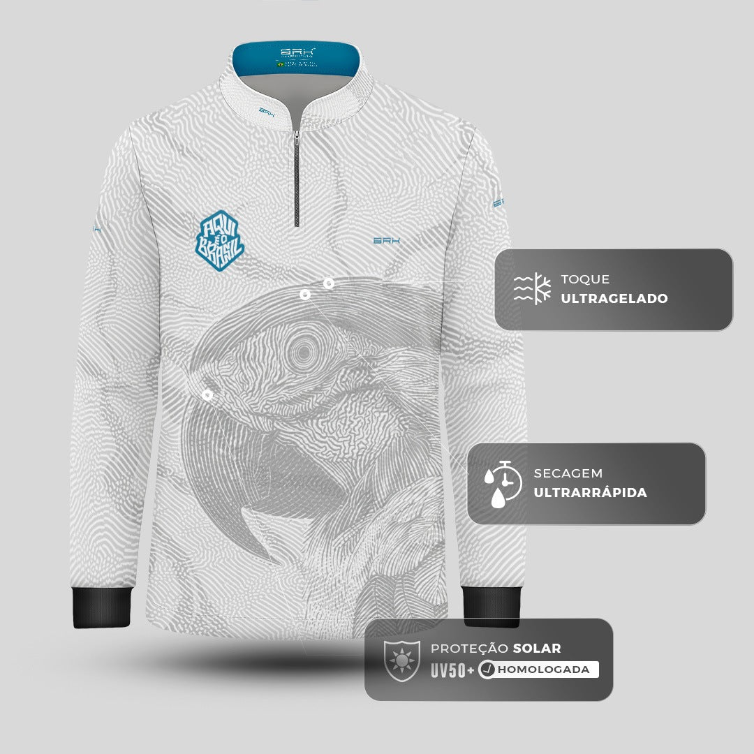 Camisa Brk Infantil Aqui é o Brasil Arara Sombreada Branca com Proteção Solar UV50+ - Brk Agro