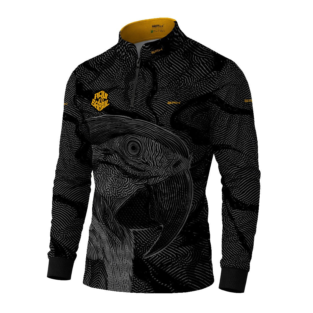 Camisa Brk Aqui é o Brasil Arara Sombreada Preta com Proteção Solar UV50+ - Brk Agro