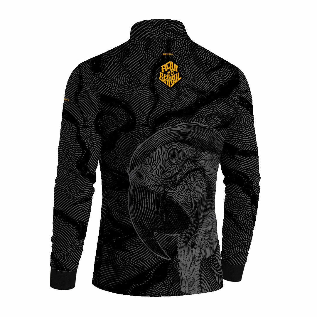 Camisa Brk Aqui é o Brasil Arara Sombreada Preta com Proteção Solar UV50+ - Brk Agro
