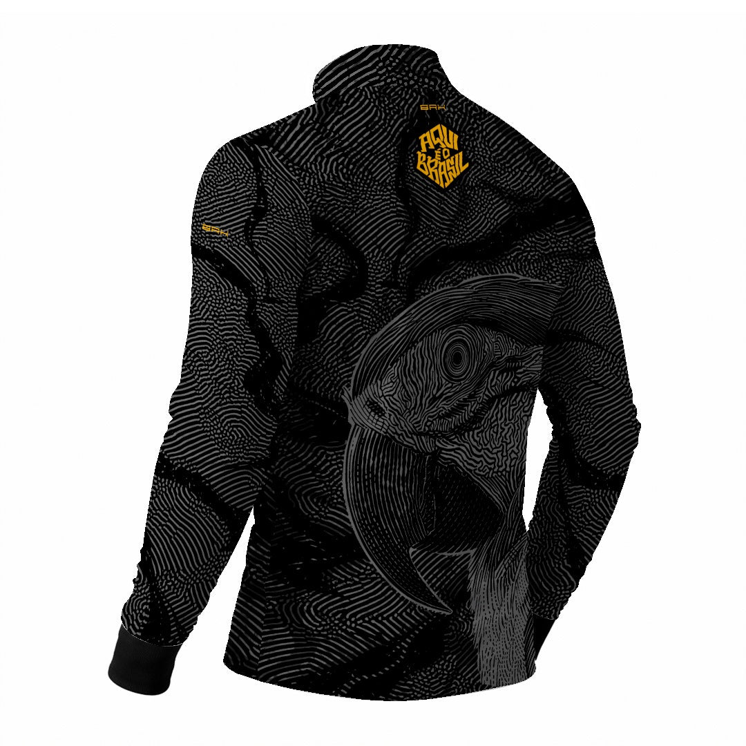 Camisa Brk Aqui é o Brasil Arara Sombreada Preta com Proteção Solar UV50+ - Brk Agro