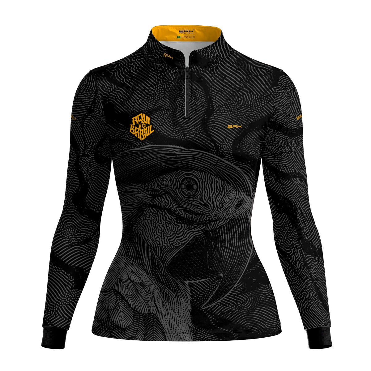 Camisa Brk Feminina Aqui é o Brasil Arara Sombreada Preta com Proteção Solar UV50+ - Brk Agro