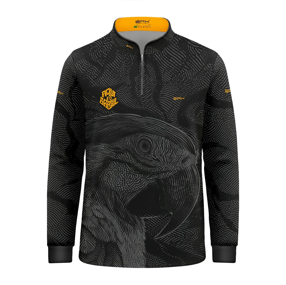 Camisa Brk Infantil Aqui é o Brasil Arara Sombreada Preta com Proteção Solar UV50+ - Brk Agro