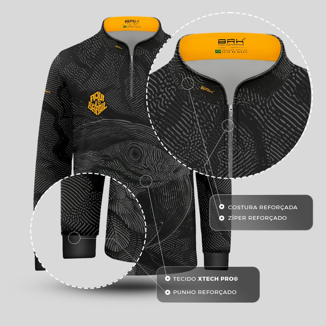 Camisa Brk Infantil Aqui é o Brasil Arara Sombreada Preta com Proteção Solar UV50+ - Brk Agro