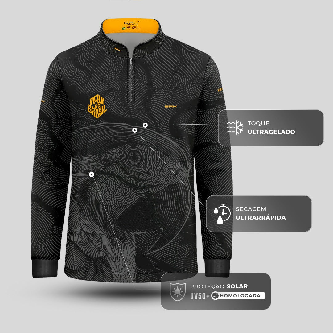 Camisa Brk Infantil Aqui é o Brasil Arara Sombreada Preta com Proteção Solar UV50+ - Brk Agro