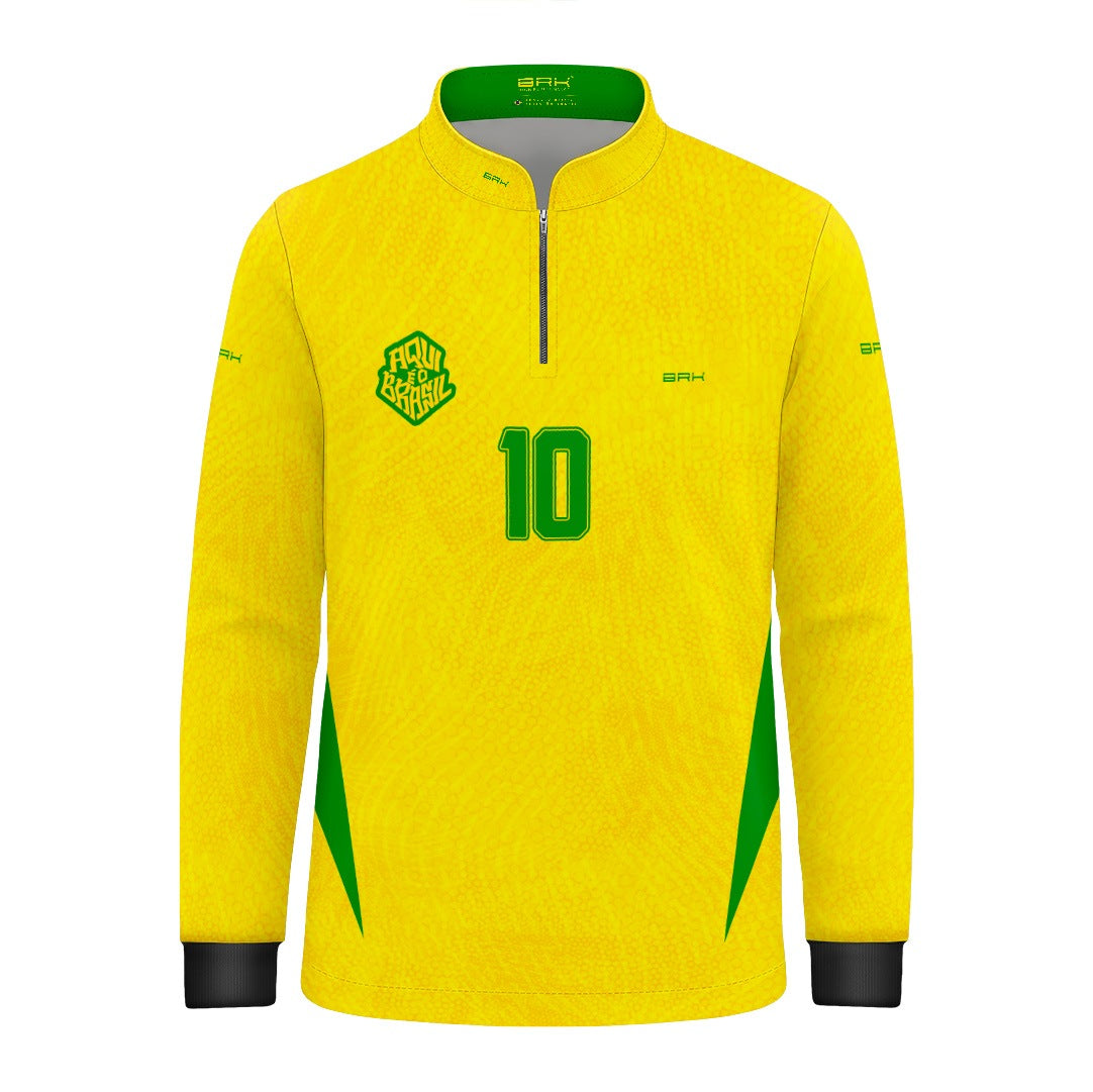 Camisa Brk Infantil Aqui é o Brasil Clássica 10 Amarela com Proteção Solar UV50+ - Brk Agro