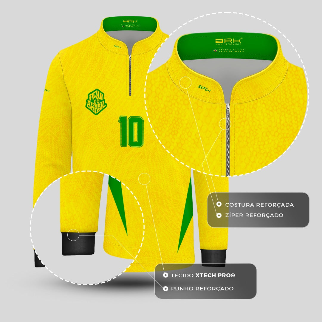 Camisa Brk Infantil Aqui é o Brasil Clássica 10 Amarela com Proteção Solar UV50+ - Brk Agro