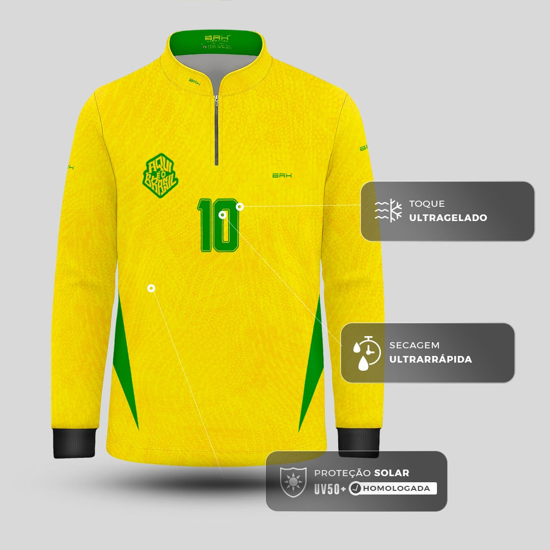 Camisa Brk Infantil Aqui é o Brasil Clássica 10 Amarela com Proteção Solar UV50+ - Brk Agro
