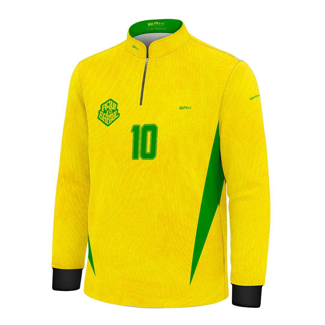 Camisa Brk Infantil Aqui é o Brasil Clássica 10 Amarela com Proteção Solar UV50+ - Brk Agro