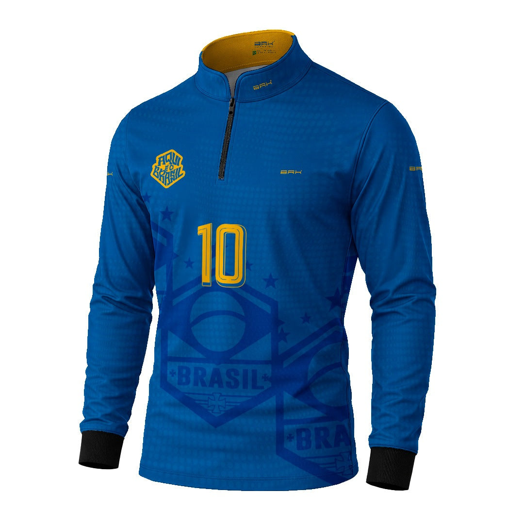 Camisa Brk Aqui é o Brasil Escudo 10 Azul Royal com Proteção Solar UV50+ - Brk Agro