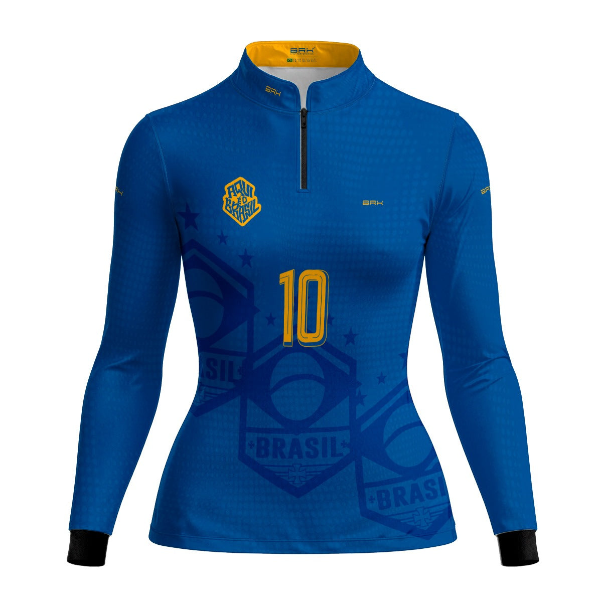 Camisa Brk Feminina Aqui é o Brasil Escudo 10 Azul Royal com Proteção Solar UV50+ - Brk Agro