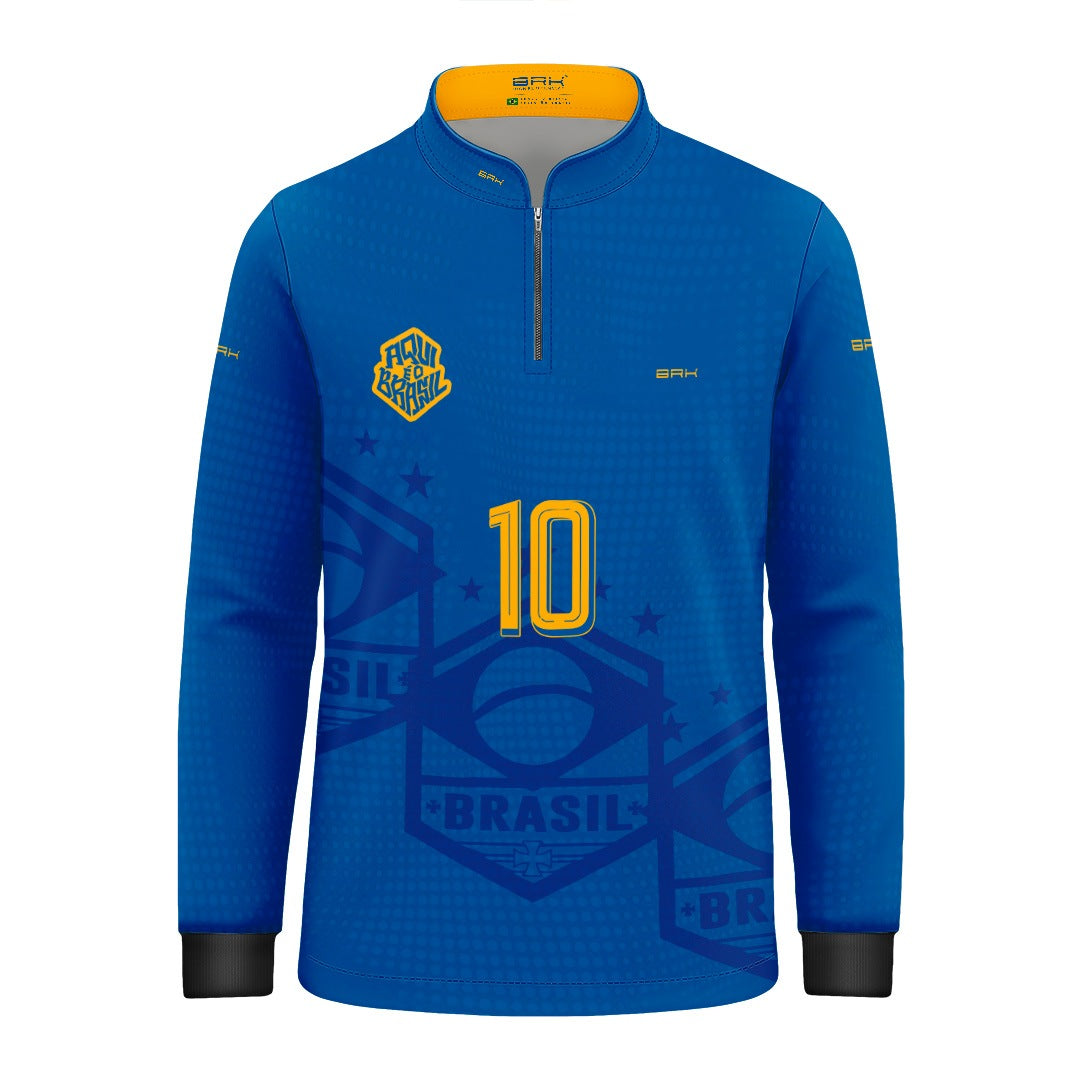 Camisa Brk Infantil Aqui é o Brasil Escudo 10 Azul Royal com Proteção Solar UV50+ - Brk Agro