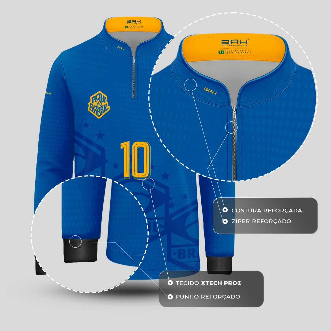Camisa Brk Infantil Aqui é o Brasil Escudo 10 Azul Royal com Proteção Solar UV50+ - Brk Agro