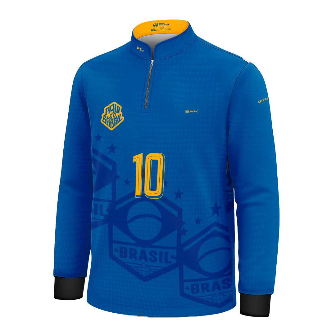 Camisa Brk Infantil Aqui é o Brasil Escudo 10 Azul Royal com Proteção Solar UV50+ - Brk Agro
