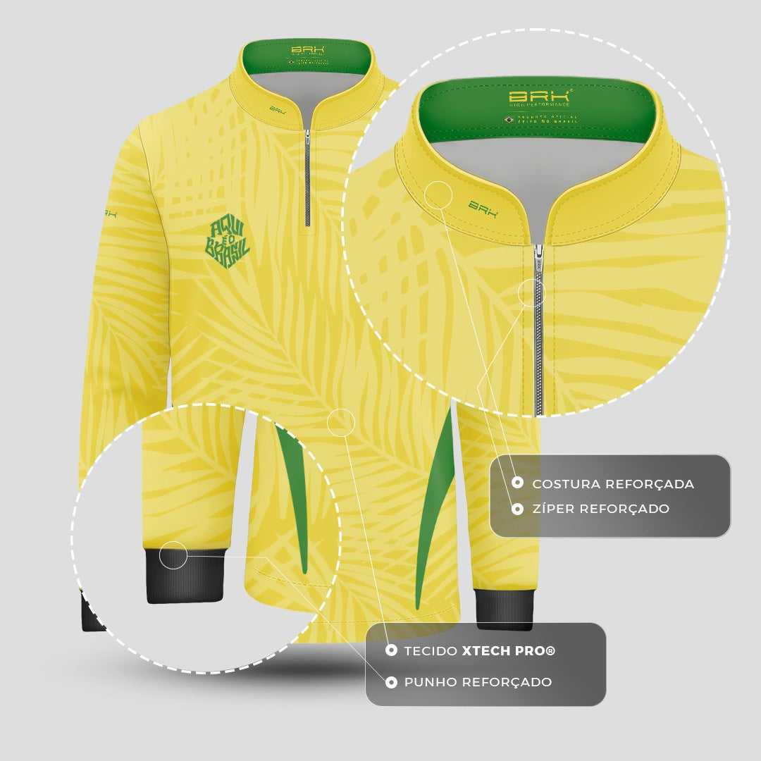 Camisa Brk Infantil Aqui é o Brasil Tropical Amarela com Proteção Solar UV50+ - Brk Agro