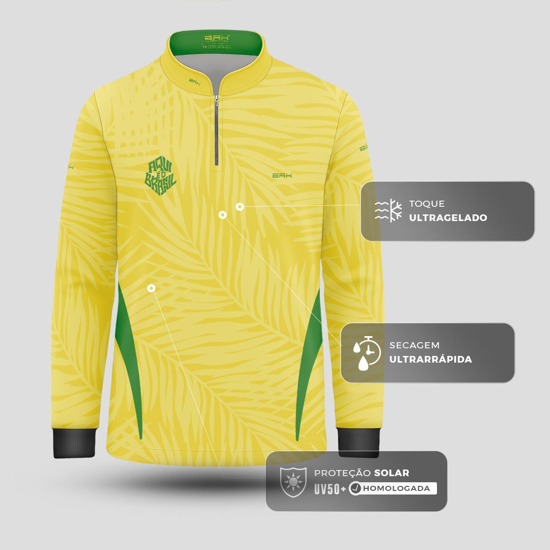 Camisa Brk Infantil Aqui é o Brasil Tropical Amarela com Proteção Solar UV50+ - Brk Agro