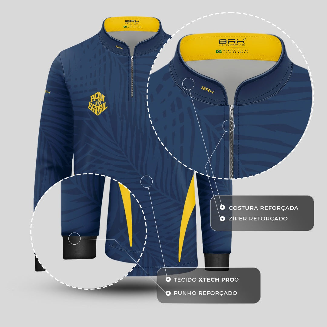 Camisa Brk Infantil Aqui é o Brasil Tropical Azul Marinho com Proteção Solar UV50+ - Brk Agro