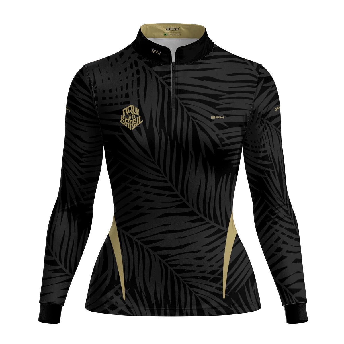 Camisa Brk Feminina Aqui é o Brasil Tropical Preta com Proteção Solar UV50+ - Brk Agro
