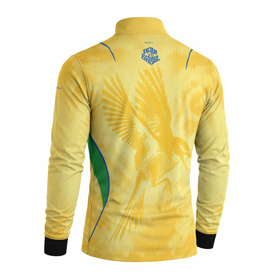 Camisa Brk Aqui é o Brasil Beija-Flor Sombreado Amarela com Proteção Solar UV50+ - Brk Agro