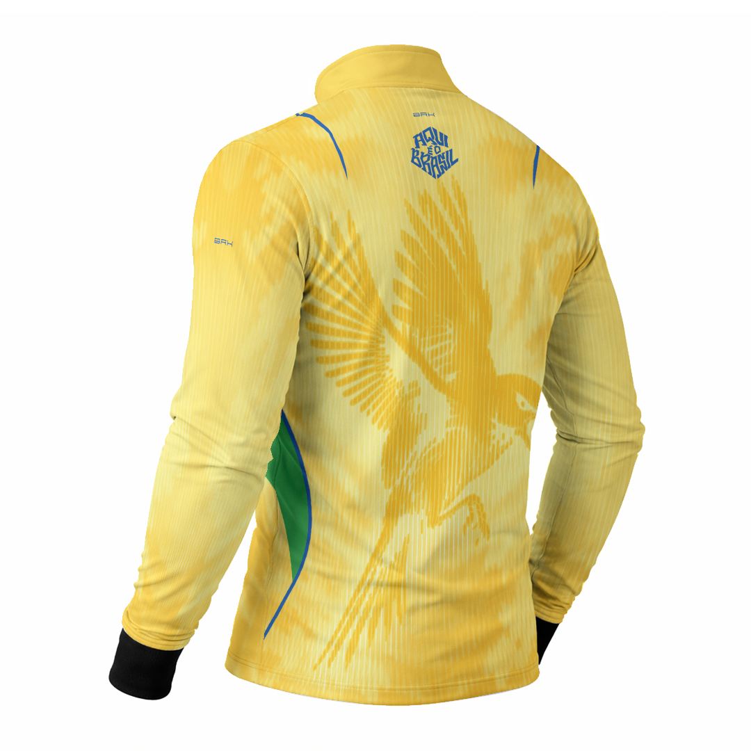 Camisa Brk Aqui é o Brasil Beija-Flor Sombreado Amarela com Proteção Solar UV50+ - Brk Agro