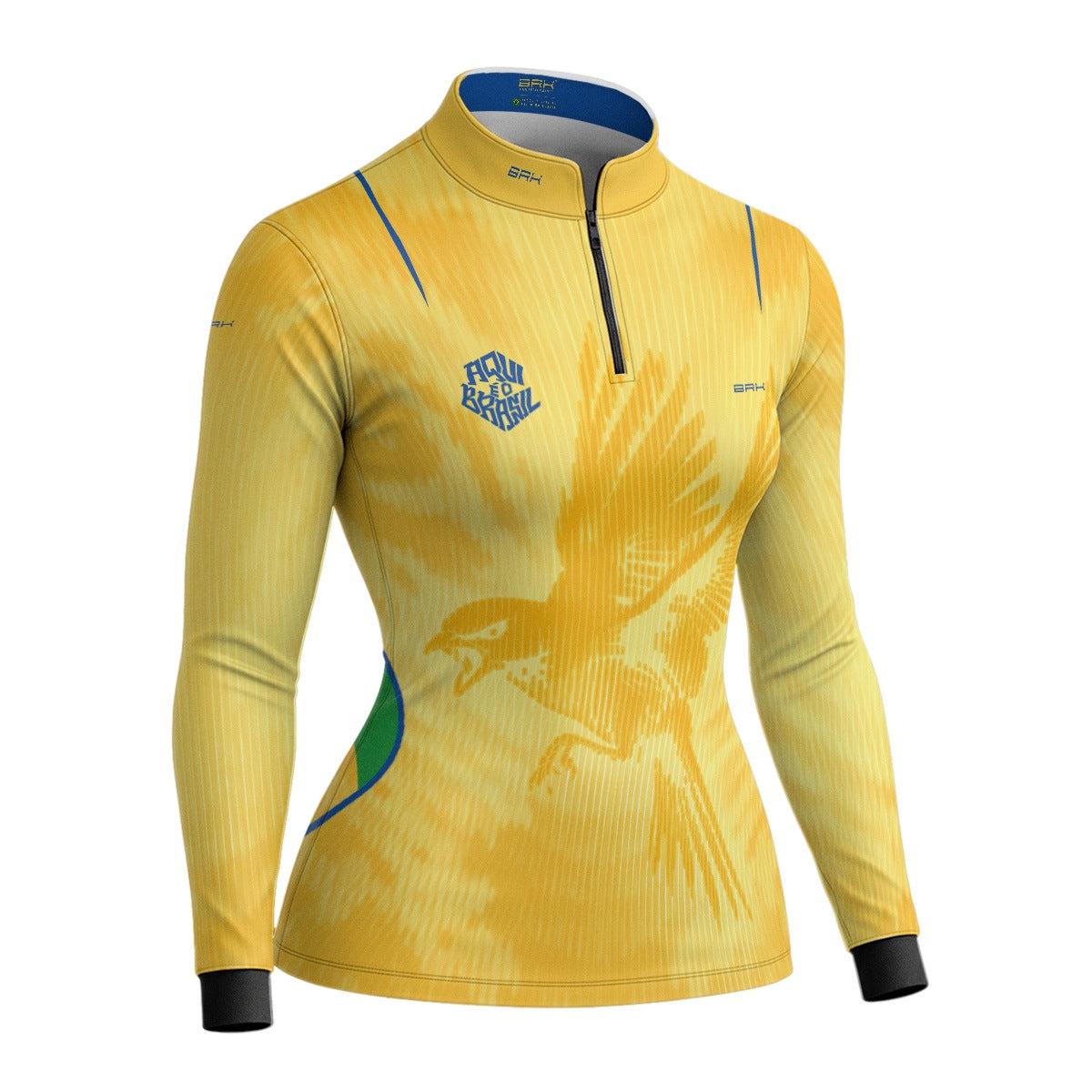 Camisa Brk Feminina Aqui é o Brasil Beija-Flor Sombreado Amarela com Proteção Solar UV50+ - Brk Agro