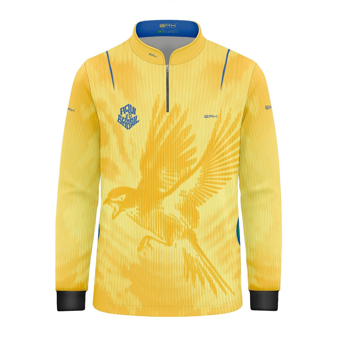 Camisa Brk Infantil Aqui é o Brasil Beija-Flor Sombreado Amarela com Proteção Solar UV50+ - Brk Agro