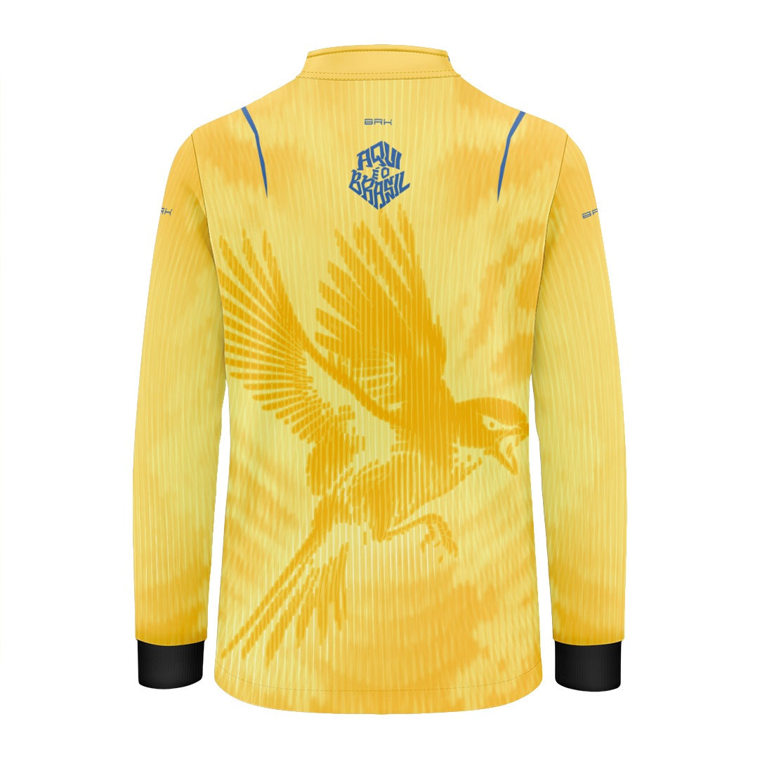 Camisa Brk Infantil Aqui é o Brasil Beija-Flor Sombreado Amarela com Proteção Solar UV50+ - Brk Agro