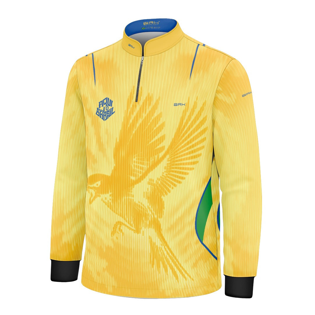 Camisa Brk Infantil Aqui é o Brasil Beija-Flor Sombreado Amarela com Proteção Solar UV50+ - Brk Agro