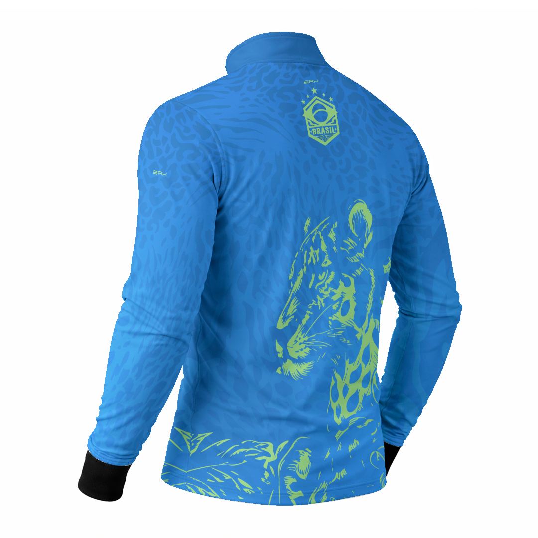 Camisa Brk Aqui é o Brasil Onça Sombreada Azul com Proteção Solar UV50+ - Brk Agro