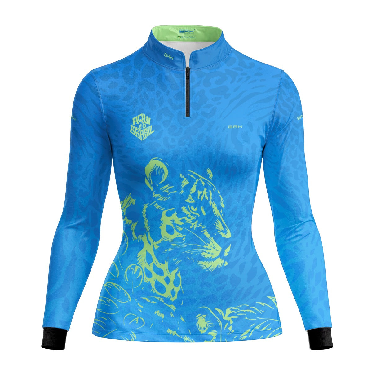 Camisa Brk Feminina Aqui é o Brasil Onça Sombreada Azul com Proteção Solar UV50+ - Brk Agro