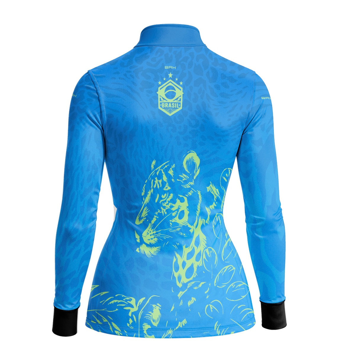 Camisa Brk Feminina Aqui é o Brasil Onça Sombreada Azul com Proteção Solar UV50+ - Brk Agro
