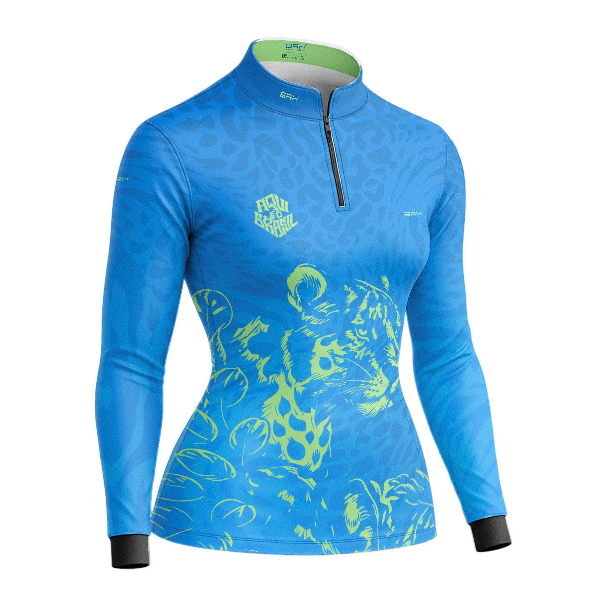 Camisa Brk Feminina Aqui é o Brasil Onça Sombreada Azul com Proteção Solar UV50+ - Brk Agro