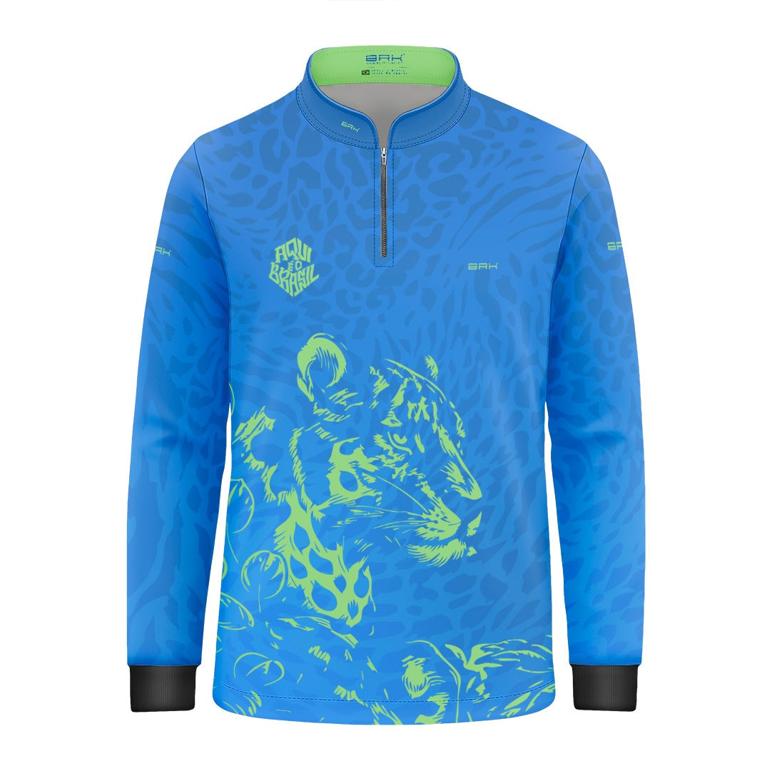 Camisa Brk Infantil Aqui é o Brasil Onça Sombreada Azul com Proteção Solar UV50+ - Brk Agro