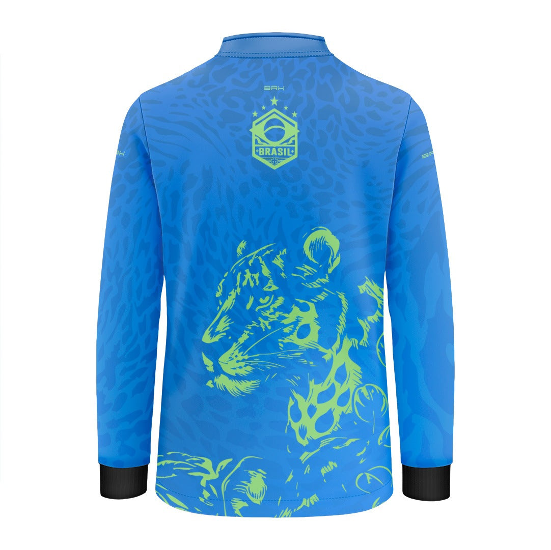 Camisa Brk Infantil Aqui é o Brasil Onça Sombreada Azul com Proteção Solar UV50+ - Brk Agro
